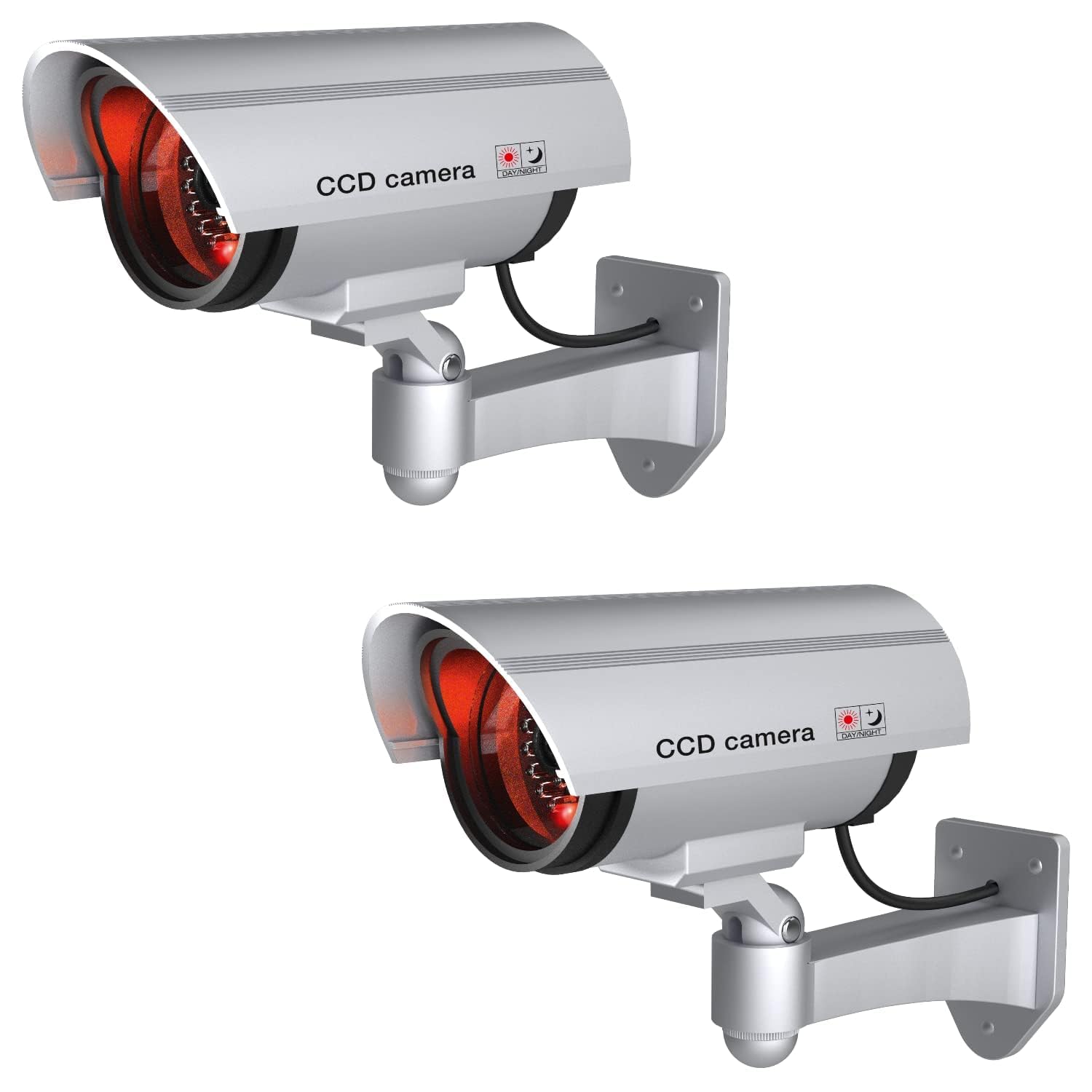 Vinsh Enterprise Dummy Security Camera with Flashing Red LED – Fake Bullet CCTV Camera Waterproof Outdoor Indoor Surveillance for Home, Office, Shops – Realistic Look with IR Light (2 Pcs)