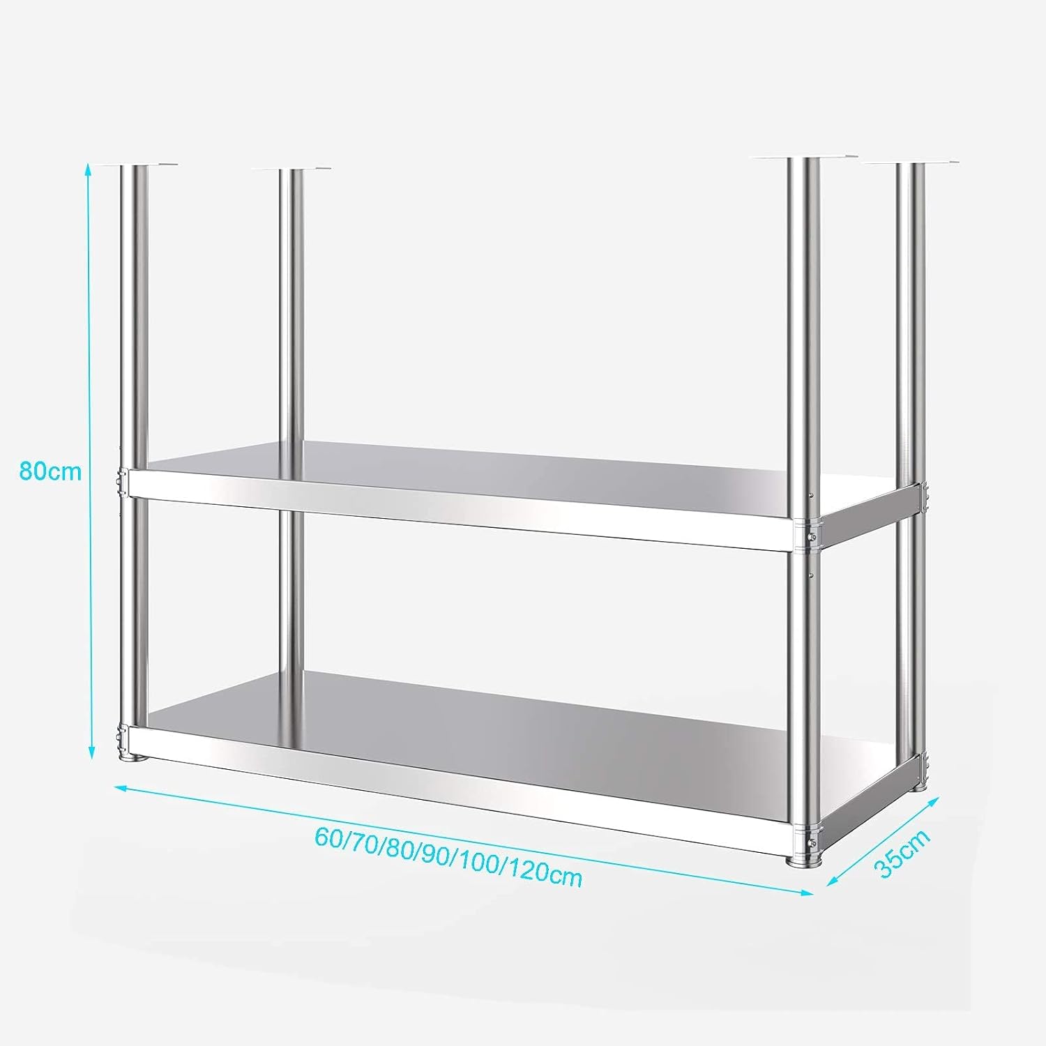 Stainless Steel Ceiling Shelf 2 Tier Upgraded Version Ceiling Mounted Storage Shelf for Kitchen Bar Restaurant Decoration 6 Sizes (90 * 35 * 80cm)