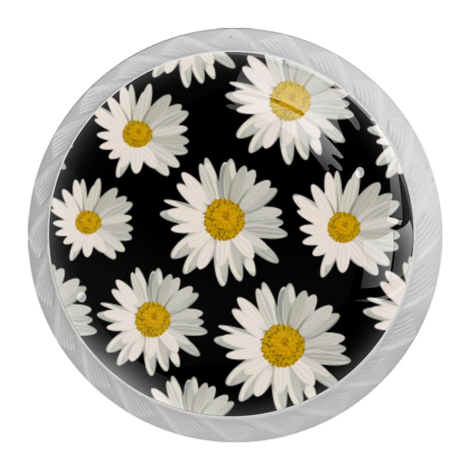 Tqmspg 4 Pieces Drawer Pulls Daisy Flowers Door Knobs Dresser Handles for Kitchen Wardrobe Cupboard Hardware Furniture