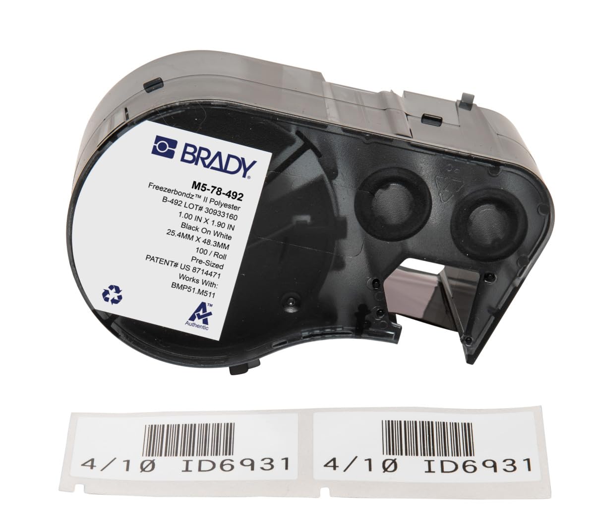 Brady FreezerBondz™ Polyester Pre-Sized Labels for Label Printer BMP51/BMP53/M511-100 Self Adhesive Printer Labels - Black on White (25,40 mm (W) x 48,26 mm (H)) - M5-78-492