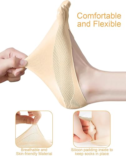 Miniatura 4 de 6 pares de calcetines de alivio de juanetes para mujer con separador de dedos, alineación para corrección de juanetes, compresión invisible, forro