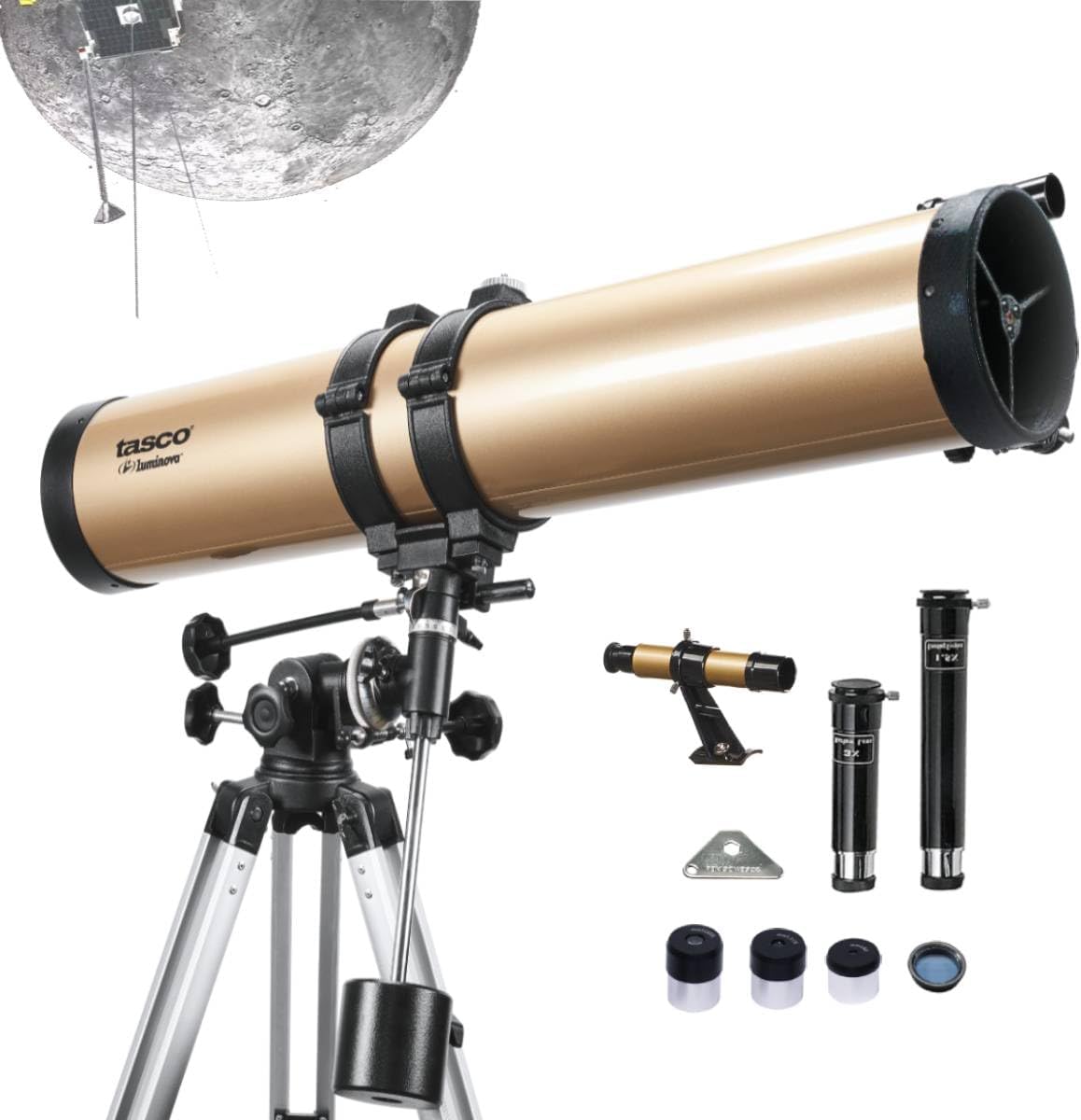 Tasco | Telescopio Reflector Luminova Ecuatorial | 900x114 mm | Telescopio Astronómico Profesional | Dorado
