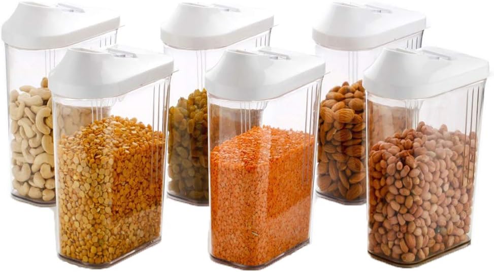 Machak Easy Flow Plastic Kitchen Storage Jars & Container Set, Transparent Set of 6, (1100ml)