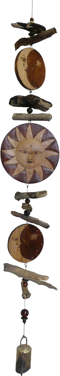 Cohasset Gifts Wind Chime Bell | #566 | Sun/Moon Triple Cohasset Bell | Wood, Outdoor, Home Décor for Decks, Garden, Porch | Natural Stained Wood Finish |