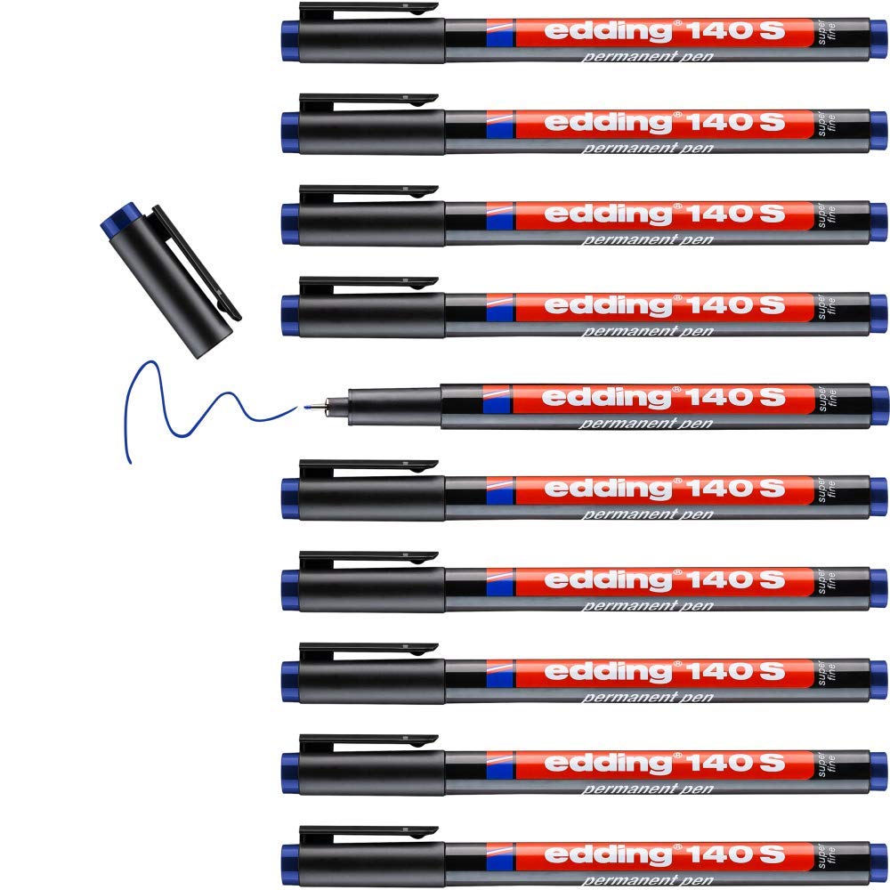edding 140 S permanent pen - red - 10 pens - round nib 0.3 mm - pen for writing on glass, plastic, foils and smooth surfaces - permanent, quick-drying, smudge-proof and waterproof โ image 1