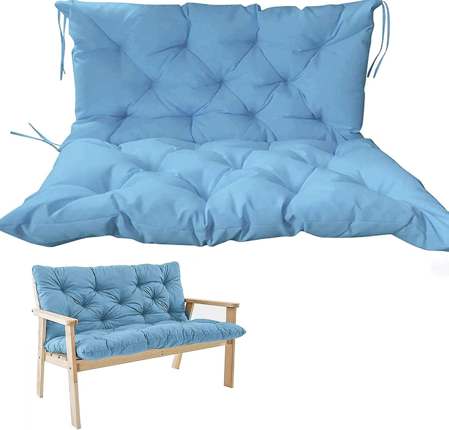 Swing Replacement Seat Cushions Outdoor Indoor with Backrest 2-3 Seater Washable Thick Garden Bench Cushion Waterproof Non-Slip Recliner Mat Sofa, Blue , 59.06 x 39.37 in