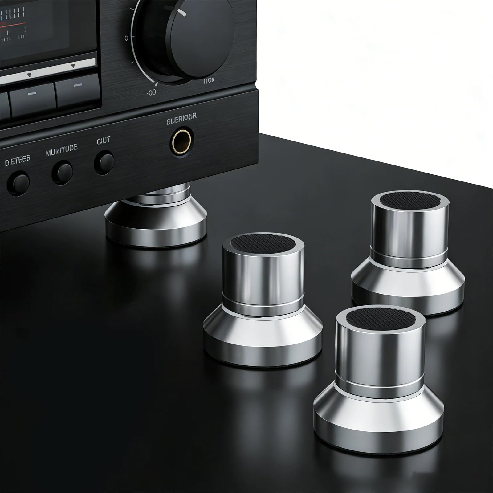 Piedini isolanti per altoparlanti, cuscinetti antivibrazione in acciaio inox con tappetino in gomma per dispositivi HiFi, amplificatori, giradischi e subwoofer