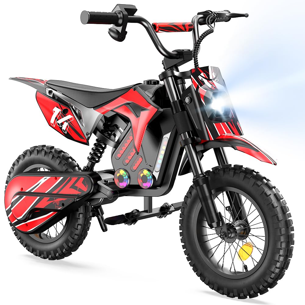A14 Elektro Motorrad Kinder | 36 Volt 250 Watt Motor bis 22 km/h | E Bike | Dirt Bike | Electric Bike | Motocross |14 Zoll Kinder Motorrad elektrisch | Pocketbike | Dirtbike ab 6 Jahren (Rot)