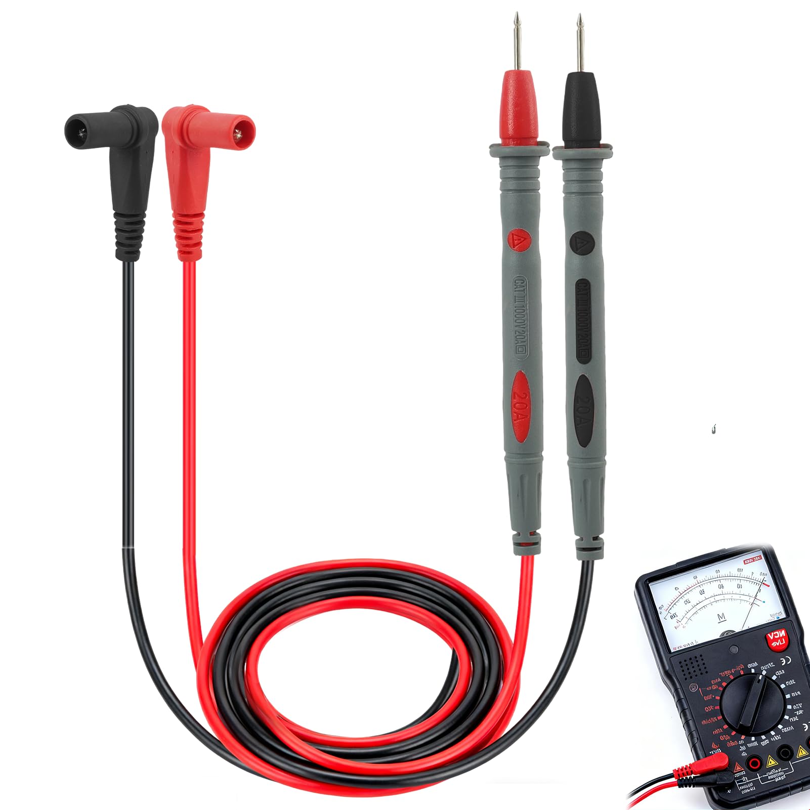 2x Multimeter Prüfspitzen – 48″ Silikon, Vergoldet, CAT III 1000V / CAT IV 600V, 20A