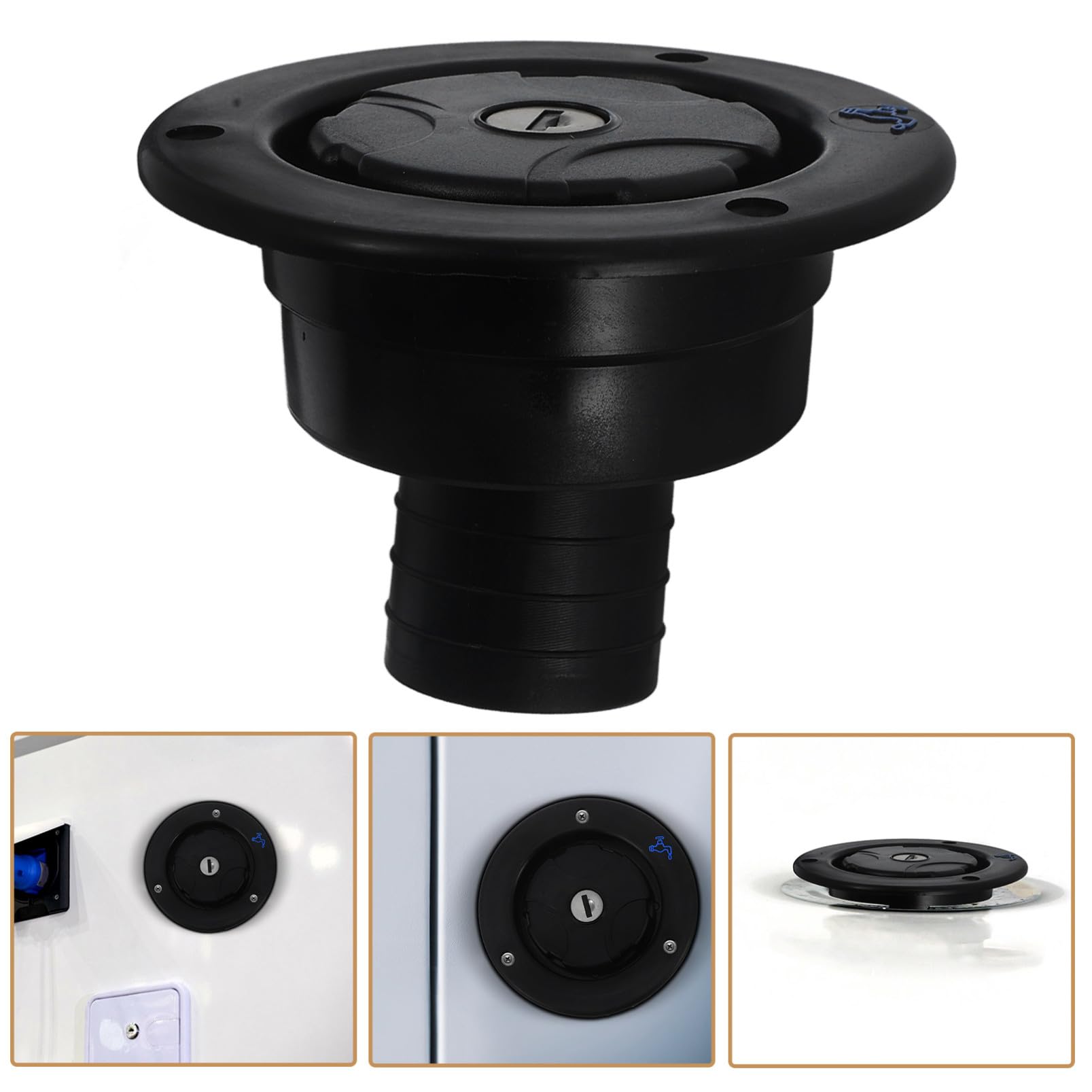 Levemolo Tapa de Entrada de Agua Dulce Uso Sencillo y Práctico para Autocaravanas para Reemplazo de Tapa Vieja o Dañada en Abs Negro en Vehículos Recreativos
