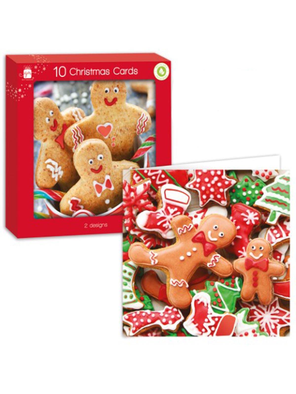 Giftmaker Multicolor Pack 10 Square Christmas Cards 2 Gingerbread Man Designs