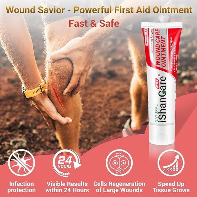 iShanCare® ungüento para el cuidado de heridas - abrasiones, úlceras por presión, heridas en piernas y pies, ungüento cicatrizante natural, cicatrización 3 veces más rápida para quemaduras, úlceras, c