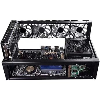 Generic Open Mining Frame Rig Case - GPU Mining Frame for 6-8 GPUs with Mounts for 4X 120mm Fans - Supports ATX and Micro ATX Motherboards Black