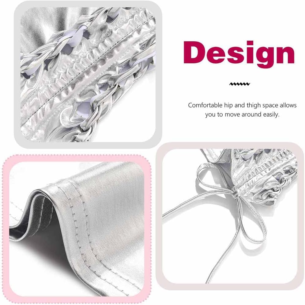 EVILD Silver Metallic Sexy Skirt Mini Micro Club Skirt Rave Outfits for Women - Image 4