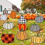 Bucherry 10 Pcs Fall Stakes Pumpkin Yard Signs Thanksgiving Outdoor Decorations Autumn Harvest Halloween Lawn Walkway Signs