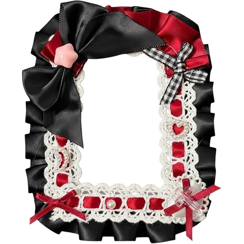 Fituenly Girls Black Lace Photocard Holder,Bows Bus Card Protector Lovely Photo Sleeve Sweet Credit For Woman Bows