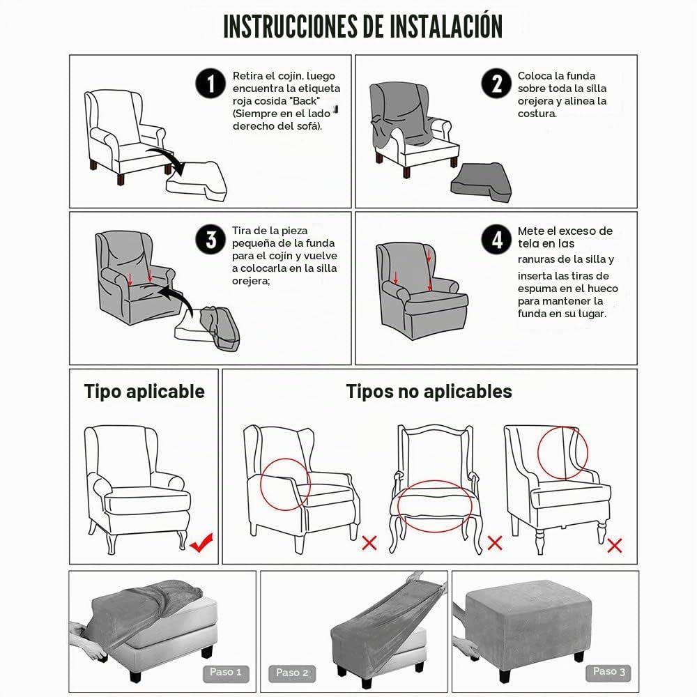 Highdi Terciopelo Funda de Sillón de Orejas Elástica con Funda Otomana, Funda de Sofá Relax 2 Piezas con Funda de Cojín, Fundas Protector de Butaca para Dormitorio, Recepción, Club (Caqui)