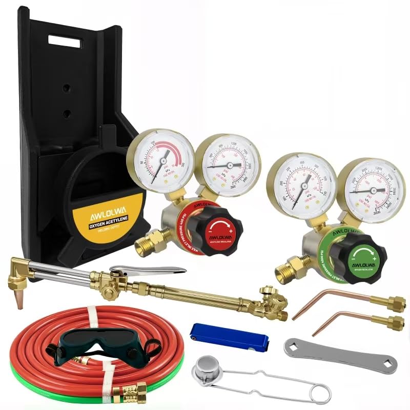 AWLOLWA Medium Duty Oxy Acetylene Gas Welding Outfit Tote Kit, Oxygen & Acetylene Cutting Kit without Tanks