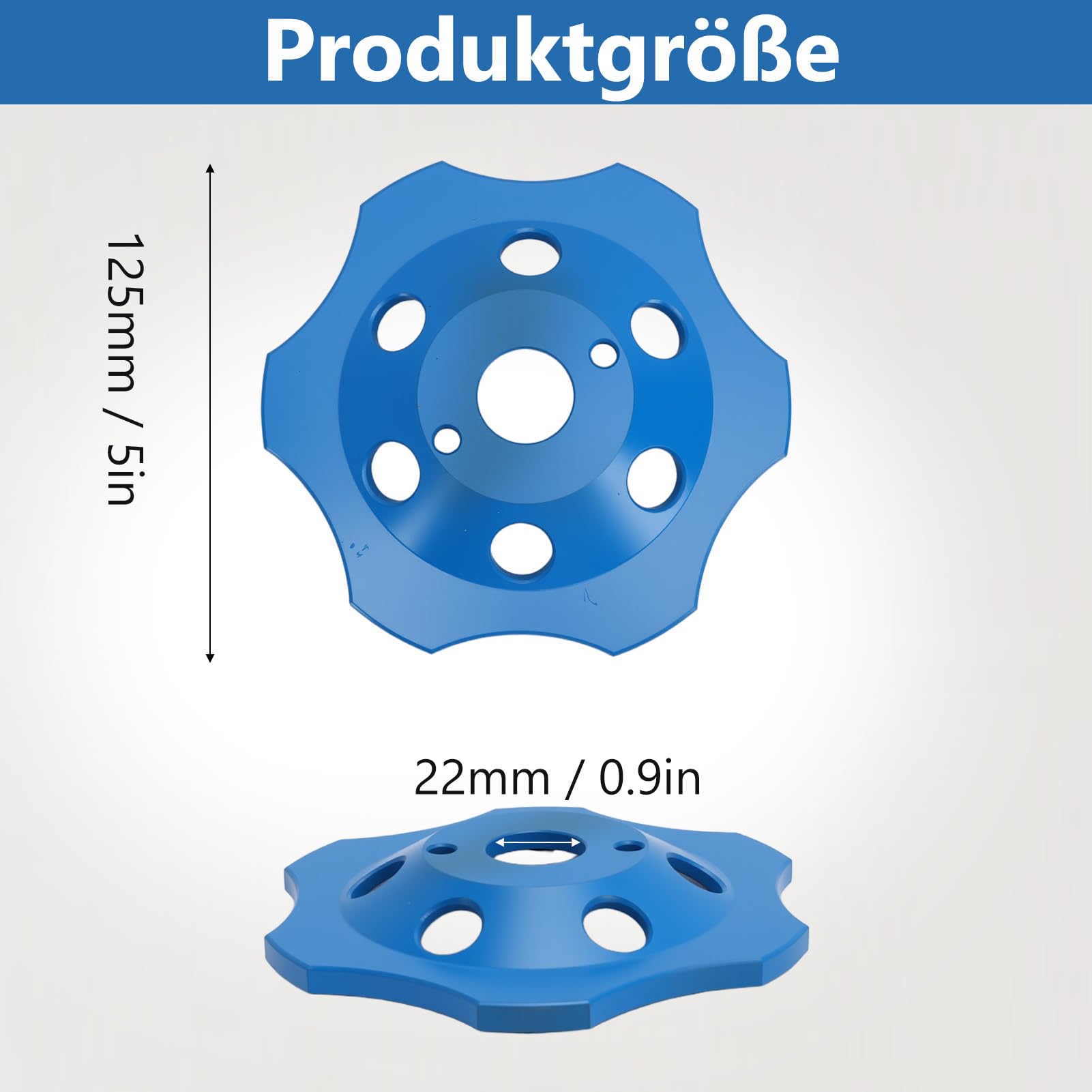 Diamant Schleiftopf 125mm, PKD PCD Diamantschleiftopf mit 6 Segmenten für Winkelschleifer, Staubreduzierung, Robust und Langlebig, für Betonmörtel Fliesenkleber Farb-Beschichtungen