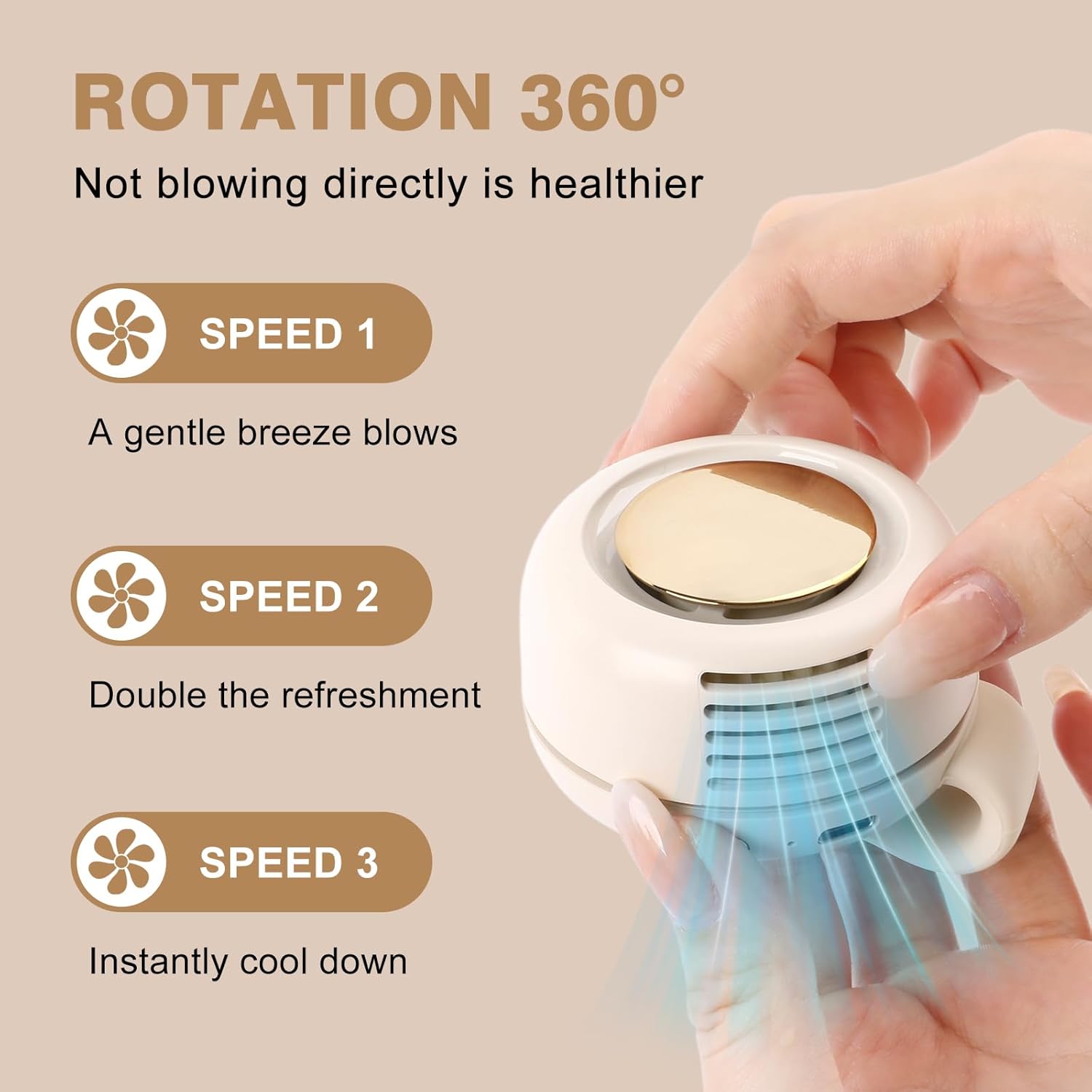 Portable Silent Mini Bladeless Fan Clip On, Small Fan Clip on for Shirt & Waist, Adjustable 3-Speed Suspended Whirlwind Fans, For Outdoor & Travel & Office, Travel Accessories, Gift (White)