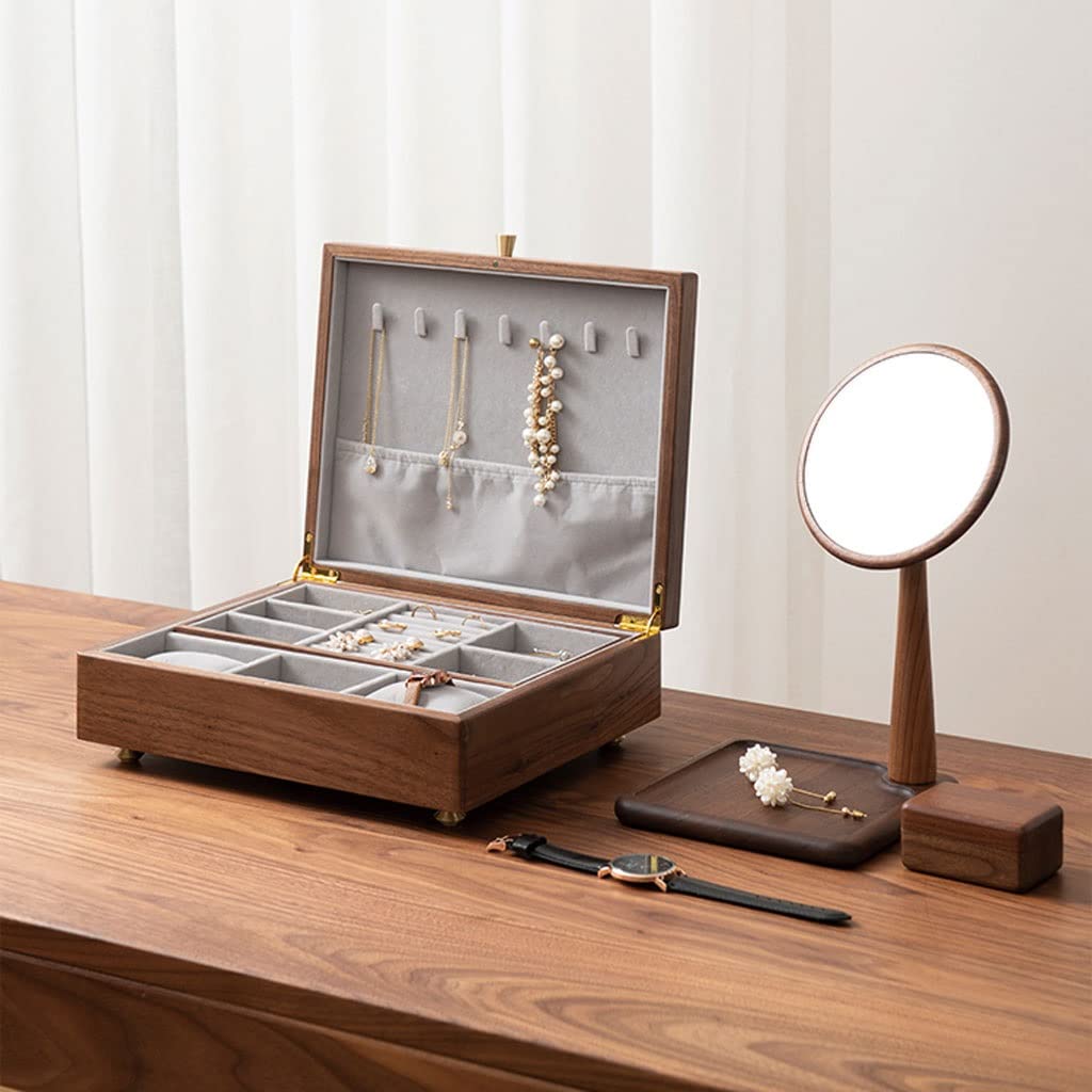 Organizador de joyas Estuche para joyas Caja de almacenamiento de joyas de 11,81 pulgadas Caja de joyería pequeña Caja de nogal negro Se puede almacenar Anillo de exhibición Pulsera Collar Pendie