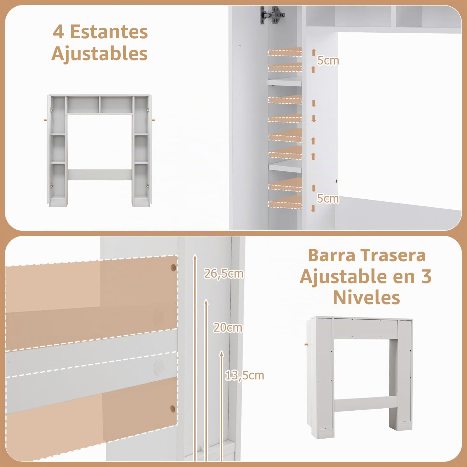 GOPLUS Mueble para Inodoro con estantes Superiores al Inodoro, Organizador de Almacenamiento Independiente de baño con Puertas Dobles y 4 estantes Ajustables (Blanco)