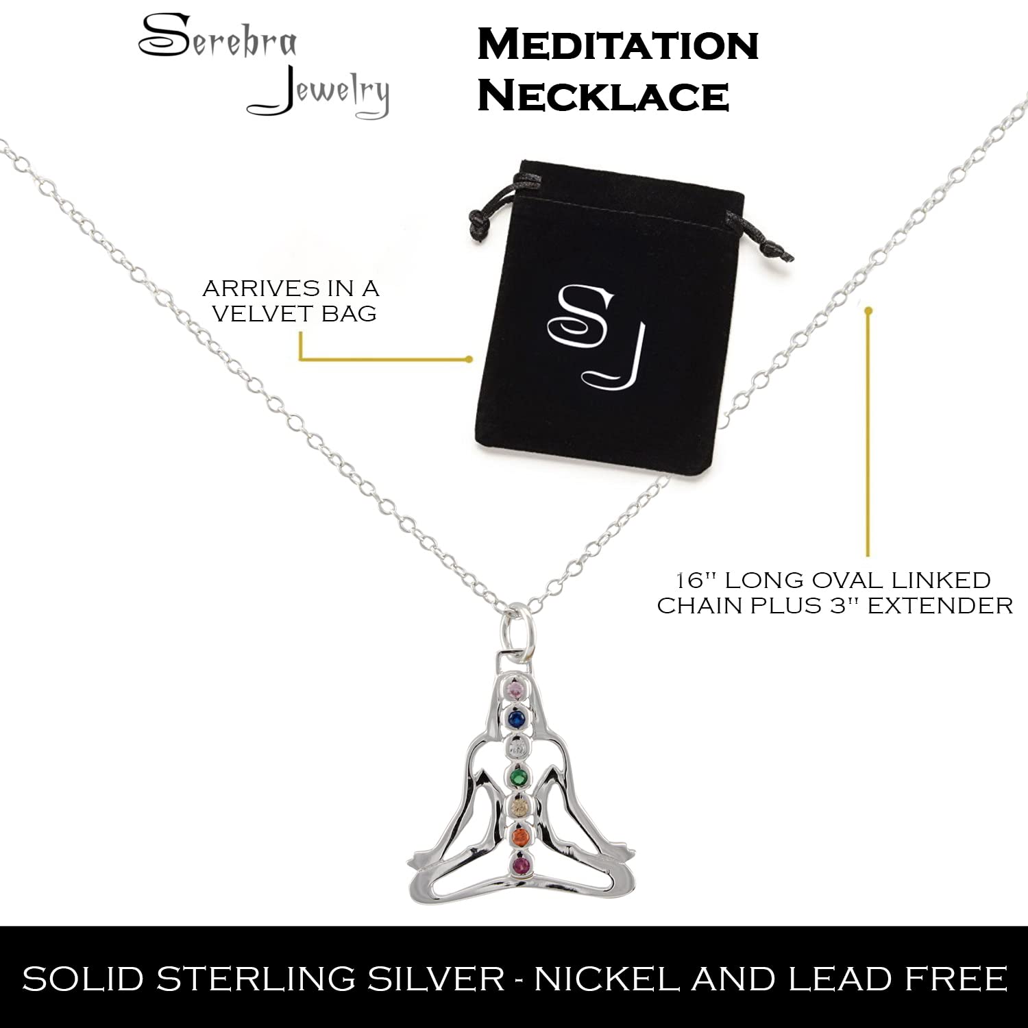 Meditation Hocke Anhänger Halskette aus 925 Sterlingsilber mit farbigen Steinen Om