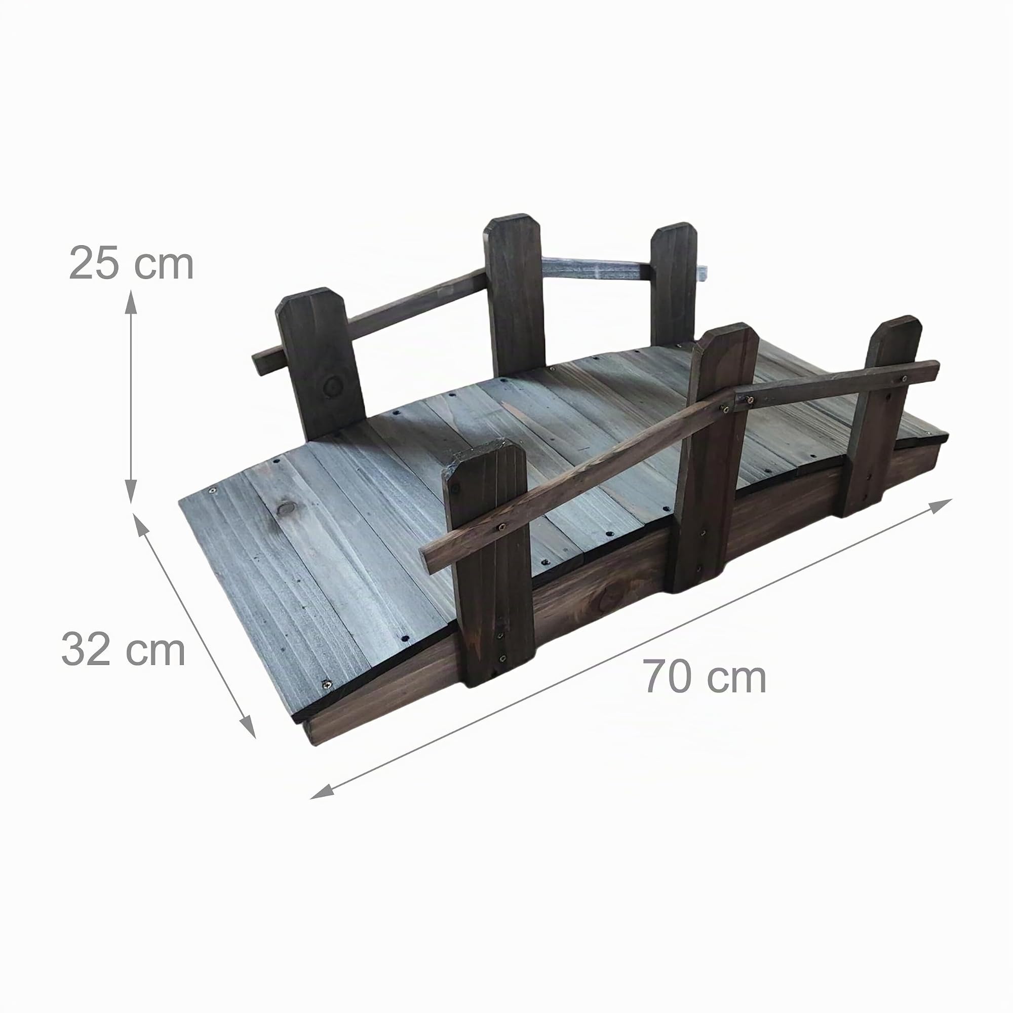 Relaxdays Garten Brücke, Tannenholz, Gartenteich & Bach, HxBxT: 25 x 32 x 70 cm, 100 kg, wetterfeste Holzbrücke, braun