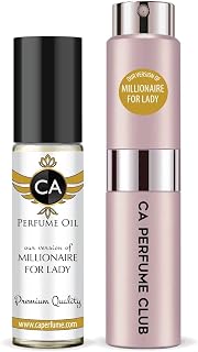 CA Perfume Duo Impression of Millionaire For Lady For Women Perfume Layering Set Long Lasting Travel Size EDP + Body Oil Roll-On Bottle 0.27 Fl Oz+0.33 Fl Oz