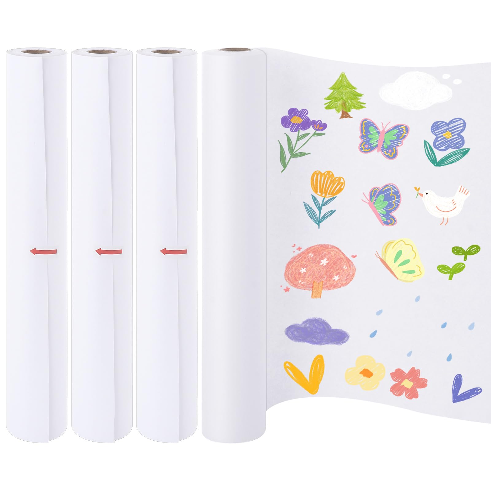 AHAQU 4PCS Drawing Paper Roll, 30cm x 20m Roll of Paper for Painting, White Art Paper Roll, Easel Paper Roll for Sketching, Gift Wrapping Paper, Drawing