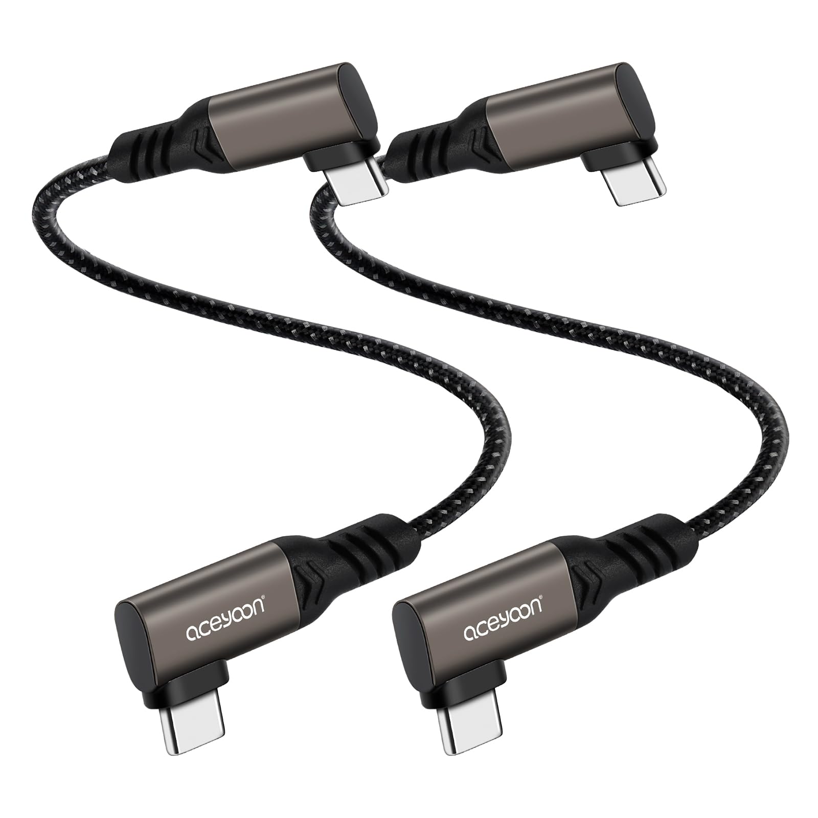 aceyoon 最大 240W USB C ケーブル 20cm 2本セット 両端L字 Type C オス - オス 90度 短い 20センチ 充電コード QC 4.0 超急速充電 データ同期 0.2m ショート タイプ C 直角ケーブル ナイロン編組 for iPhone 17 for Galaxy S25 対応 【映像出力非対応】 240W Short USB C Cable