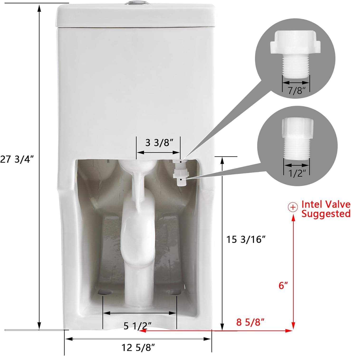 DeerValley Compact One Piece Toilet for Small Bathrooms with Soft Close Seat 12 Inch Rough Dual Flush 0.8/1.28 GPF Toilets In White