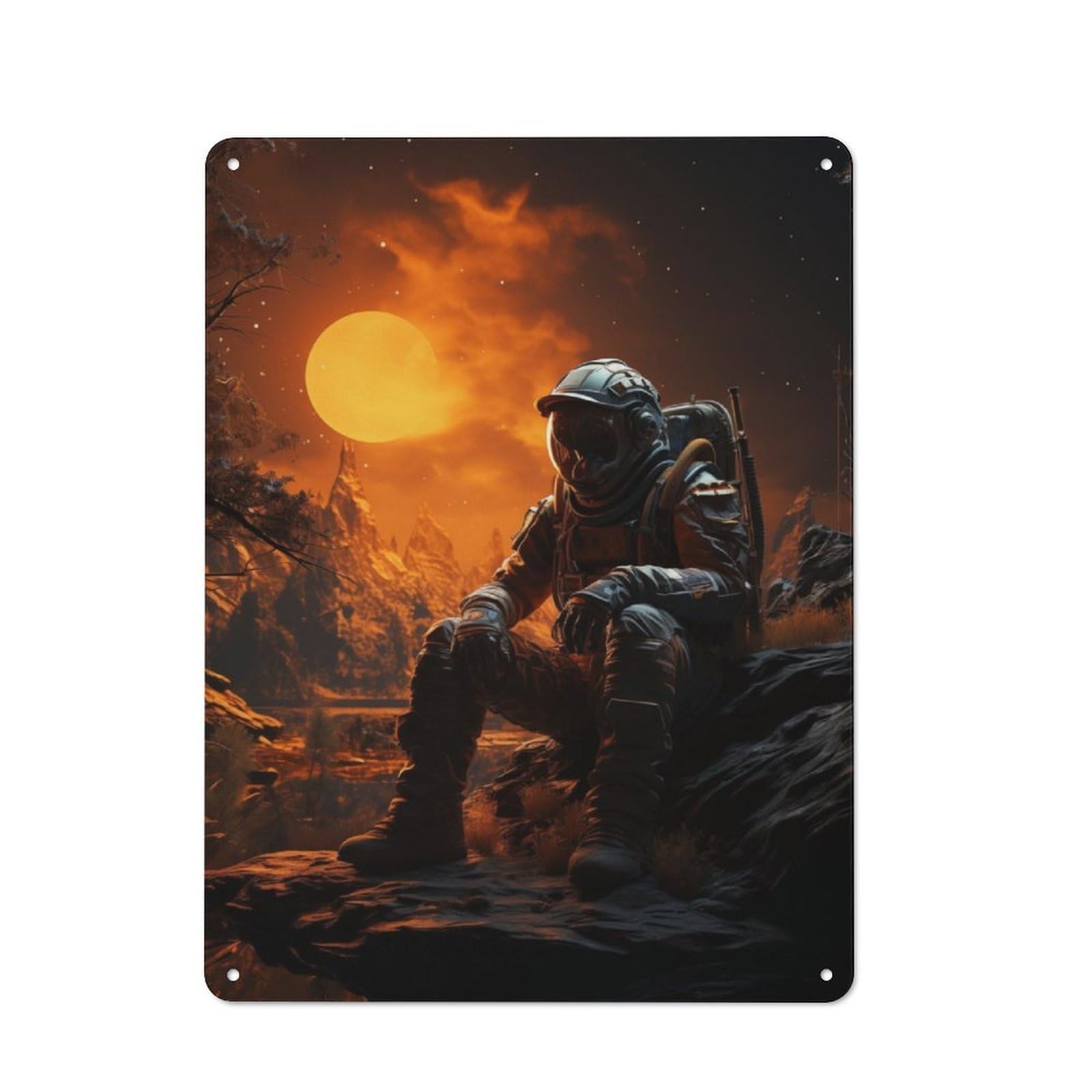 Junmoney Lost Astronaut Clean Industrial Decorative Metal Plaque 40X30cm, Loft Wall Plaque For Modern Home, Workshop, Office Or Cafe
