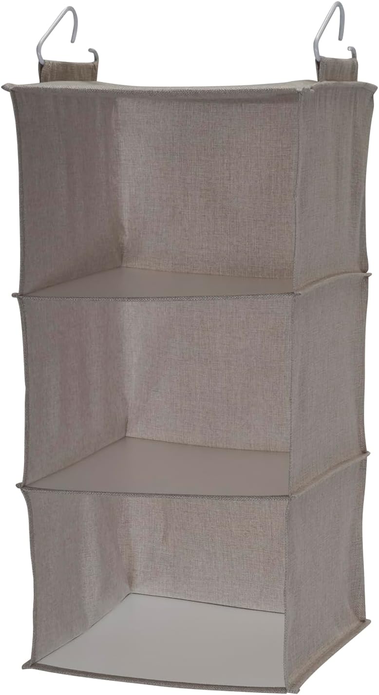 Household Essentials 311342 Hanging Closet Organizer | 3 Pocket Shelves | Natural Canvas