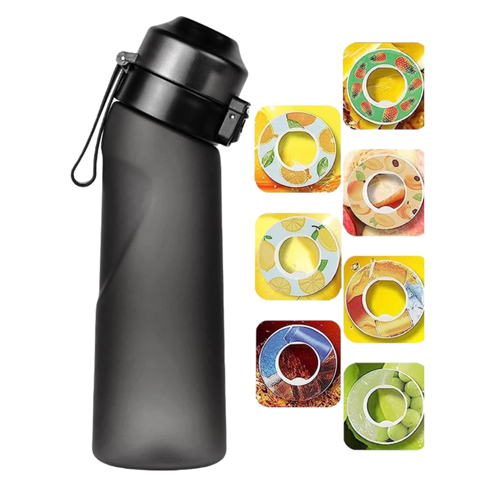 QINGFENGYI Gourde Sport-650ml Étanches Gourde Paille,7 Capsules Aromatisées,Pods Parfumés Pour Eau Aromatique 0 Sucre,idéale Pour L'école,La Salle De Sport, Les Voyages Gym (Black) - 2