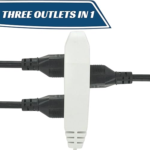 Miniatura 3 de SureSave - Cable de extensión de enchufe plano de 6 pies, cable de extensión de 3 tomas de corriente múltiple de 16 AWG de 24 pulgadas, cable de