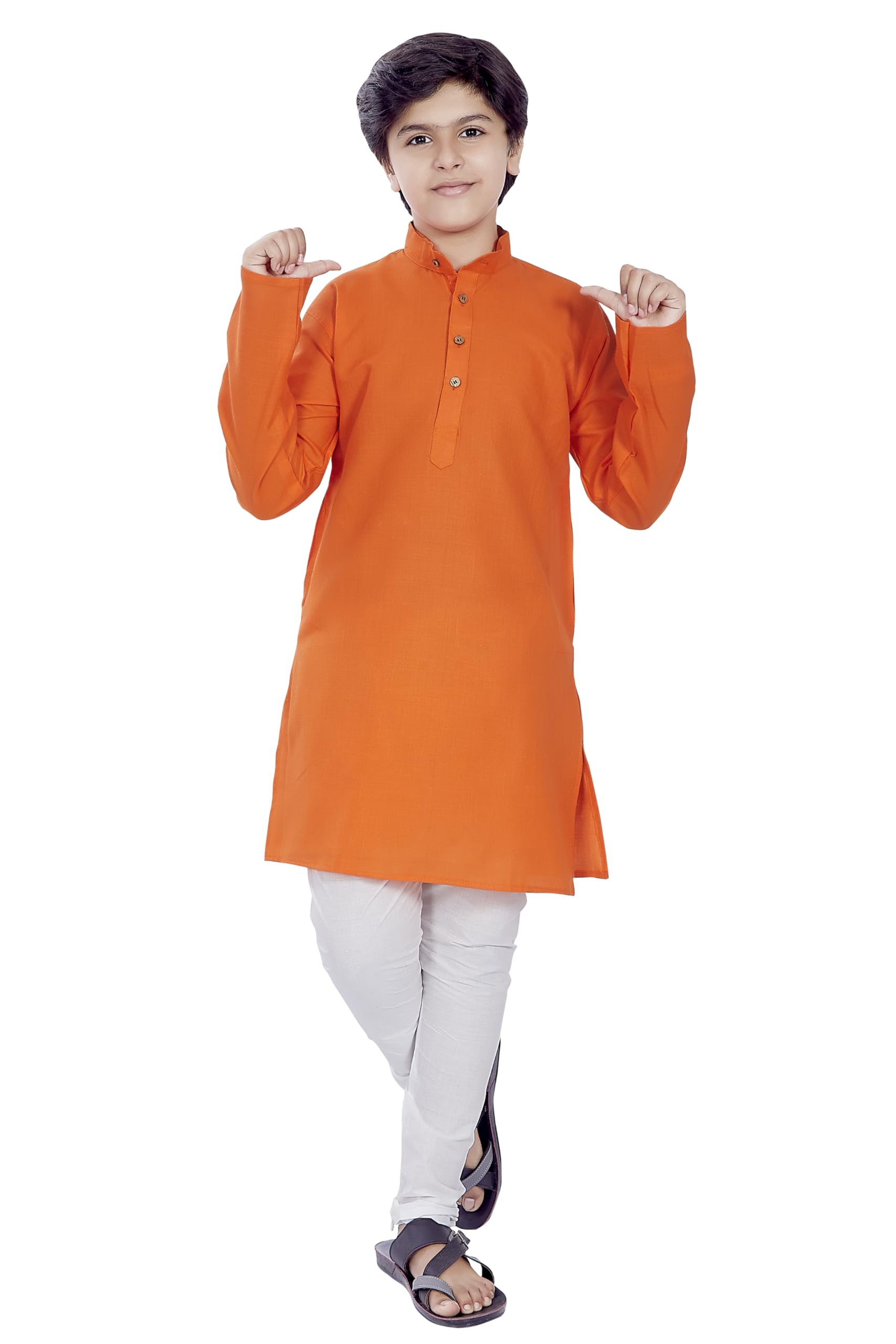 Divisive Boy's Plain Cotton Blend Ethnic Kurta Pyjama Set (Dkd4_22_Orange)