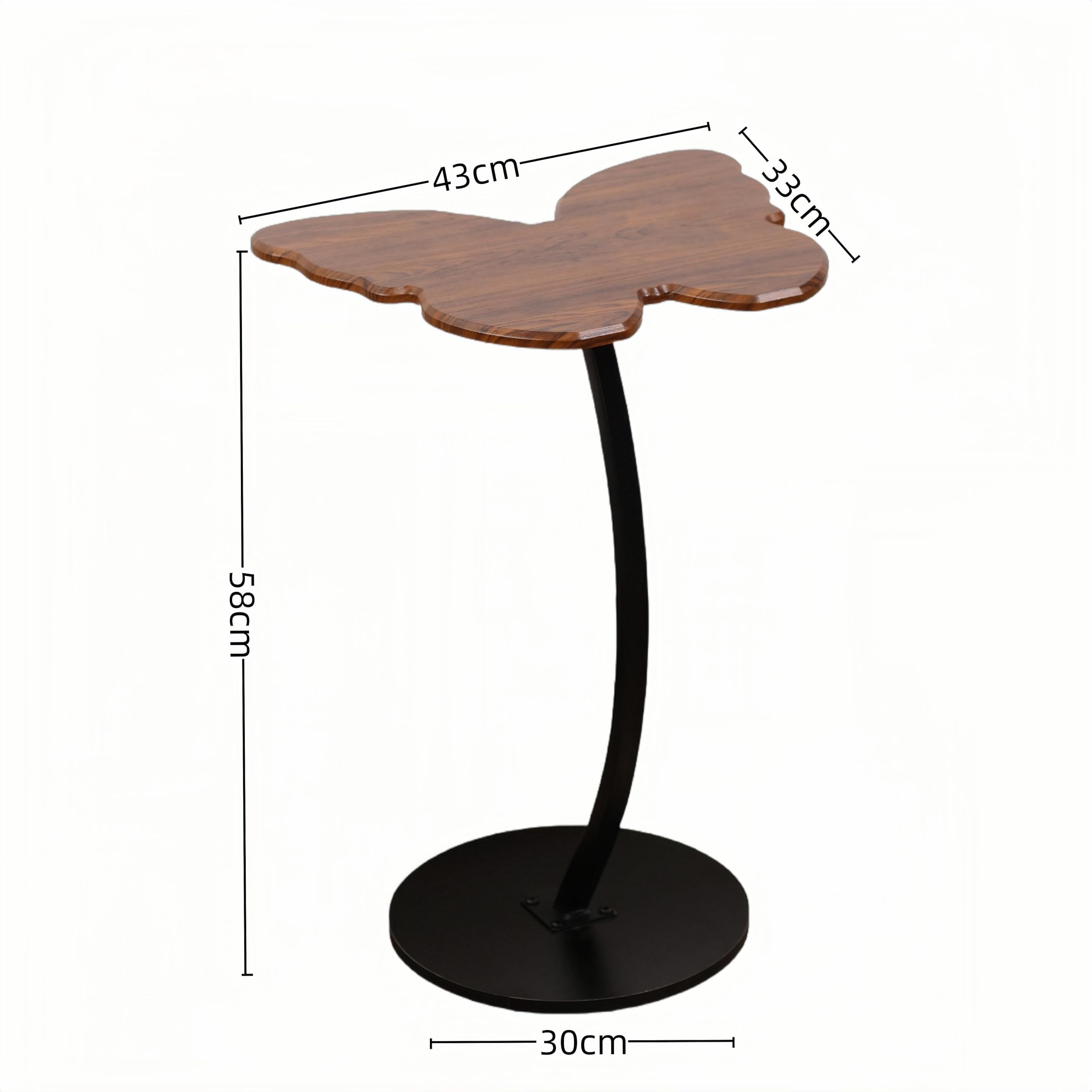 Mesa auxiliar de madera de nogal con forma de mariposa, 43 x 33 cm, con patas curvadas de hierro, sofá rústico y mesita de noche para sala de estar
