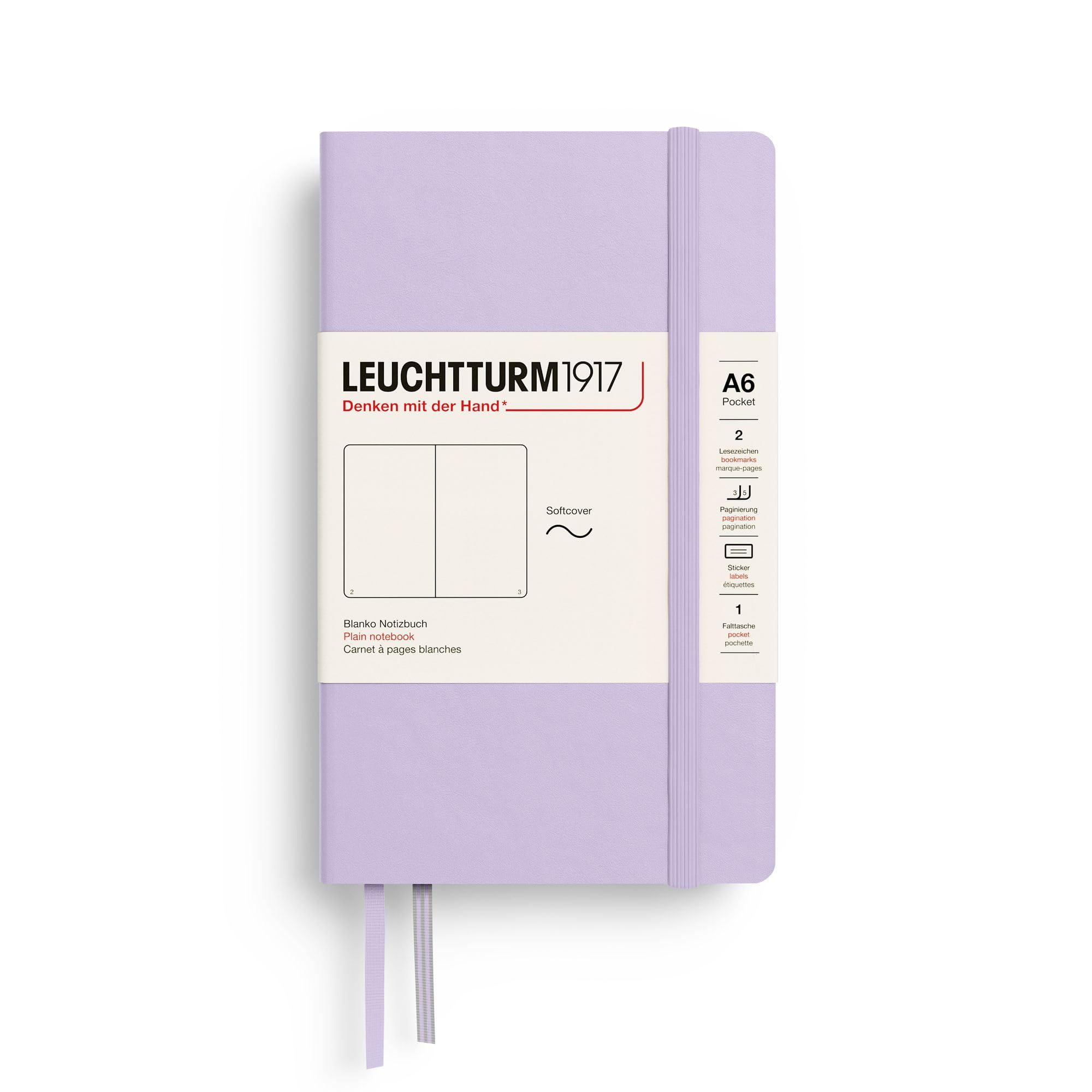 LEUCHTTURM1917 - Notebook Softcover Pocket A6-123 Numbered Pages for Writing and Journaling (Plain, Lilac)
