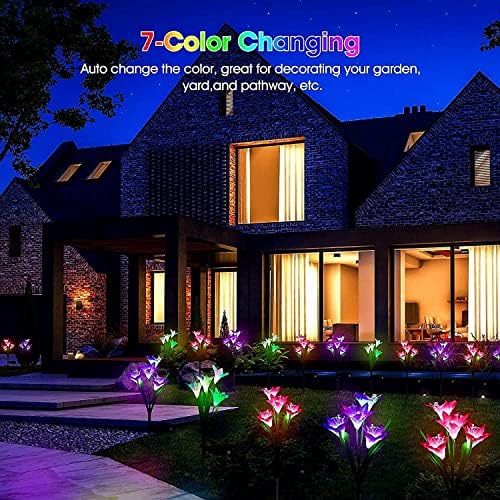 SOLARBABY Solar Lights Outdoor Garden 4 Pack Garden Lights Outdoor Waterproof Multi-Color Changing Led Solar Flower with Bigger Lily for Patio Yard Pathway Garden Decoration