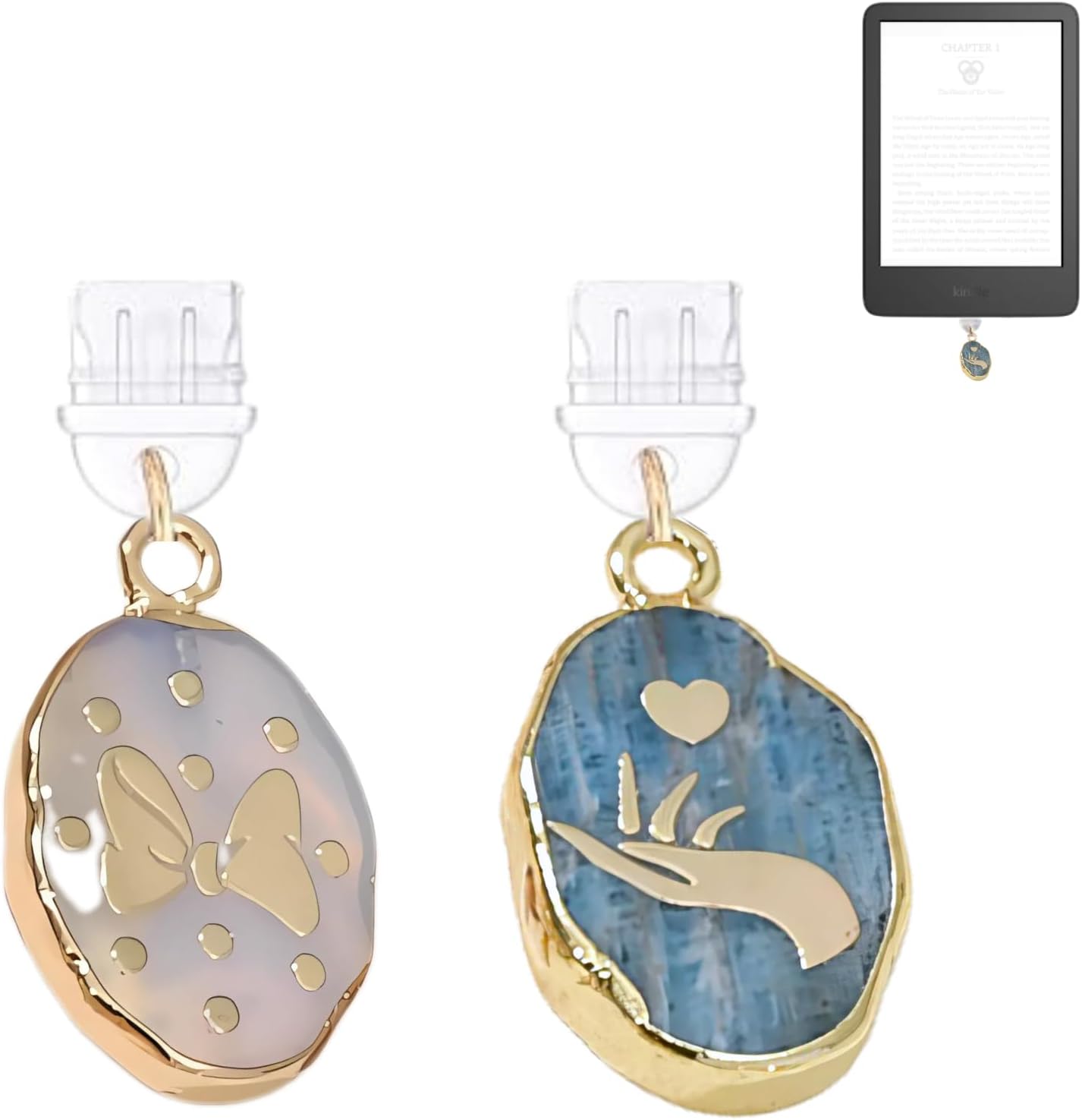 2 Pcs Crystal Charms for Kindle,Cute Tablet and Phone Accessories USBC Dust Plug, Compatible with Kindle and Phone Type C Charging Ports