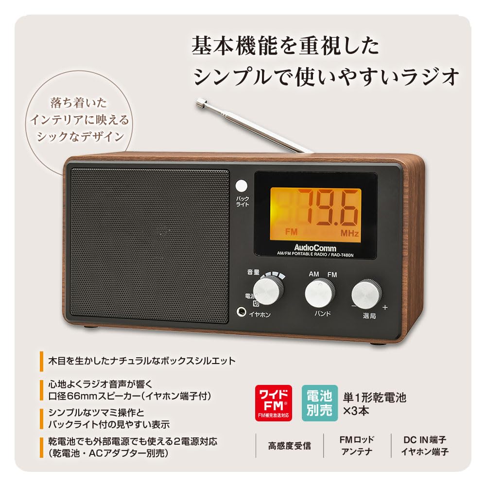 Amazon.co.jp: オーム(OHM) AudioComm 液晶表示木目調ラジオ｜オーム