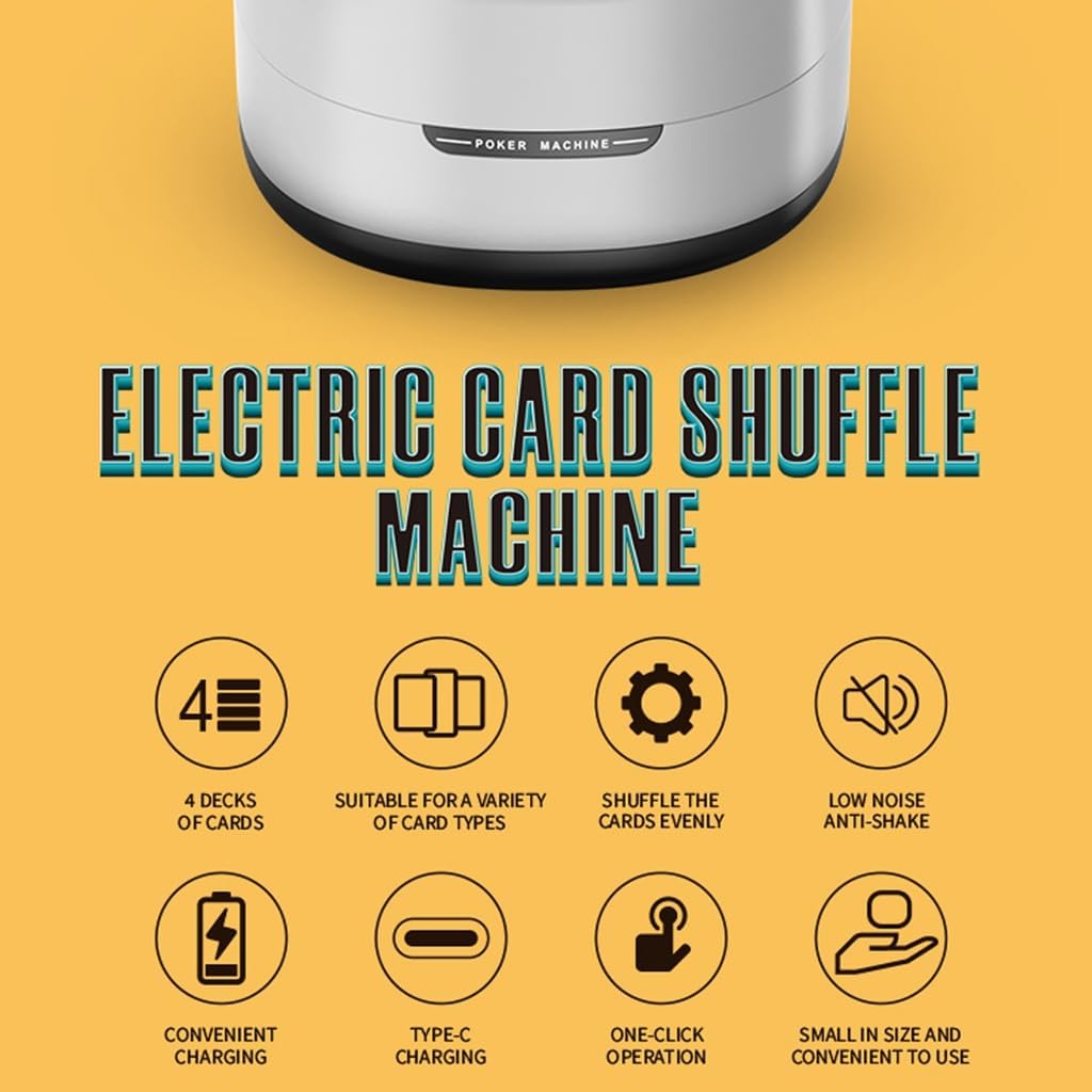 Automatic Pokers Card Shuffler, Card Shuffler 4 Deck Automatic,Rechargeable & Portable for Phase 10, Blackjacks, Pokers Games with Card Holder