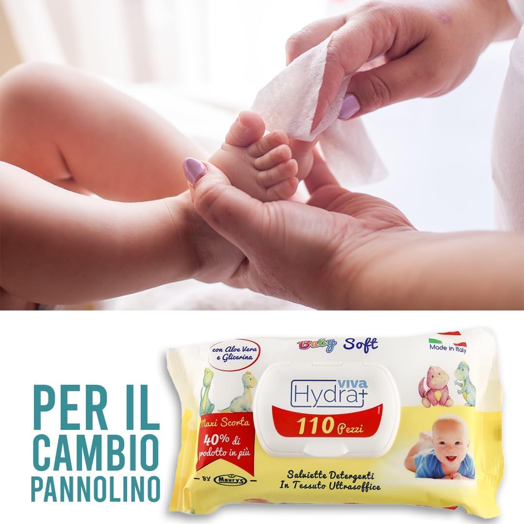 Maury's Salviette per Neonati Idratanti e Detergenti - Umidificate a Base di Acqua per Pelli Sensibili e Delicate con pH Neutro - Corpo Viso e Cambio Pannolino (CLASSIC - 2640 Pz (24 Confezioni))