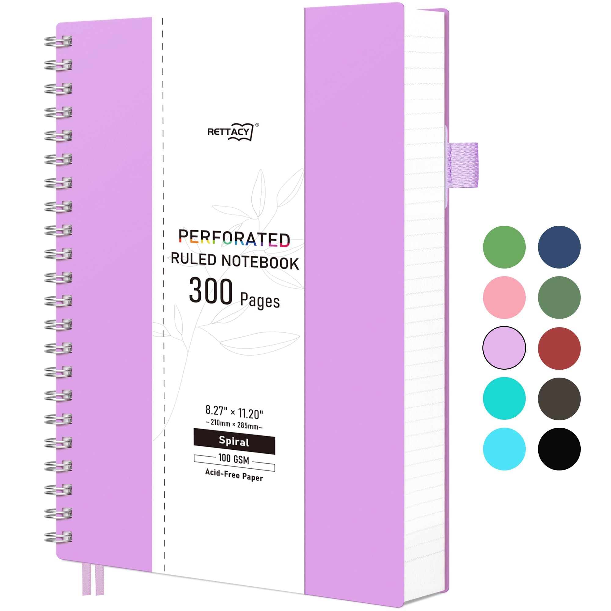 RETTACY Spiral College Ruled Notebook, 300 Perforated Pages, A4 Large Size (8.2" x 11.2"), for School, Work, Writing, Journaling, 100 GSM Thick Paper,