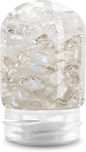 VitaJuwel GemPod LUNA ViA Botella de agua de cristal con piedra lunar y cuarzo transparente