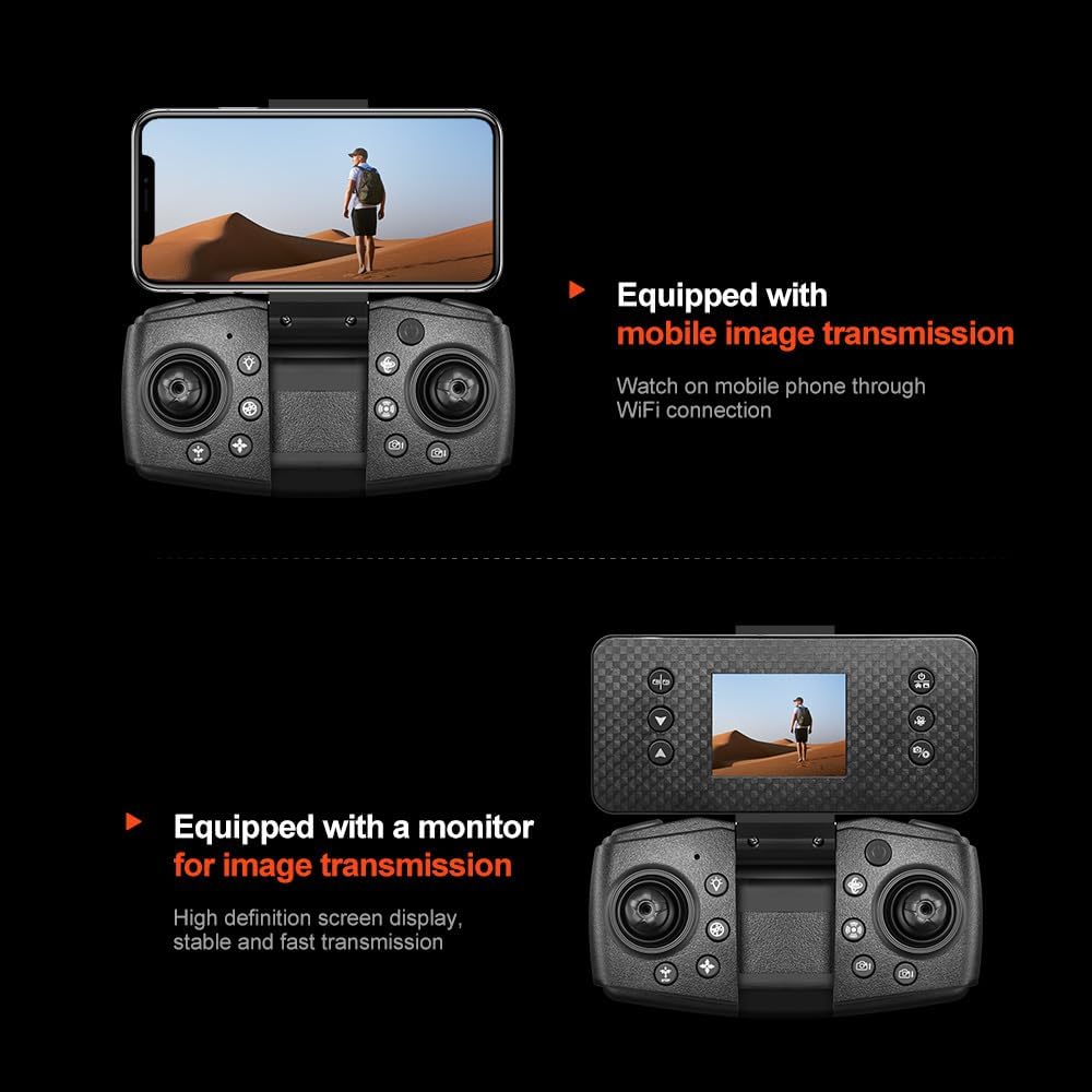A22 Drone with Screen Controller with SD card, 2 batteries, Brushless Motor, Optical Flow Localization, Active Obstacle Avoidance, with Black Outdoor Carrying Case.