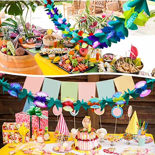 Image of BUSOHA 2Pack Tissue Flower Garland - 12 Feet Long Tropical Multicolored Paper Flower Garland Banner for Hawaiian Luau Tiki Bar Tropical Birthday Baby Shower Wedding Party Decorations Supplies