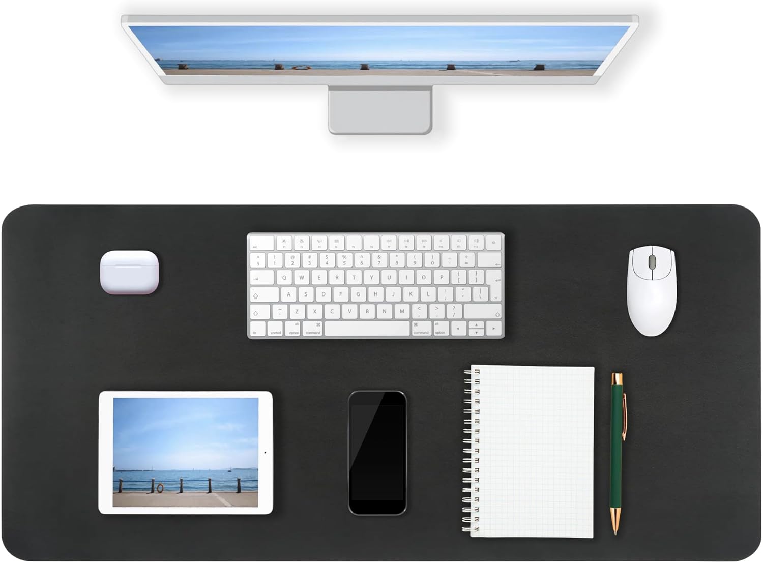 Desk Pad Mat PU Leather Waterproof Non Slip (Black 31.5" x 15.8")