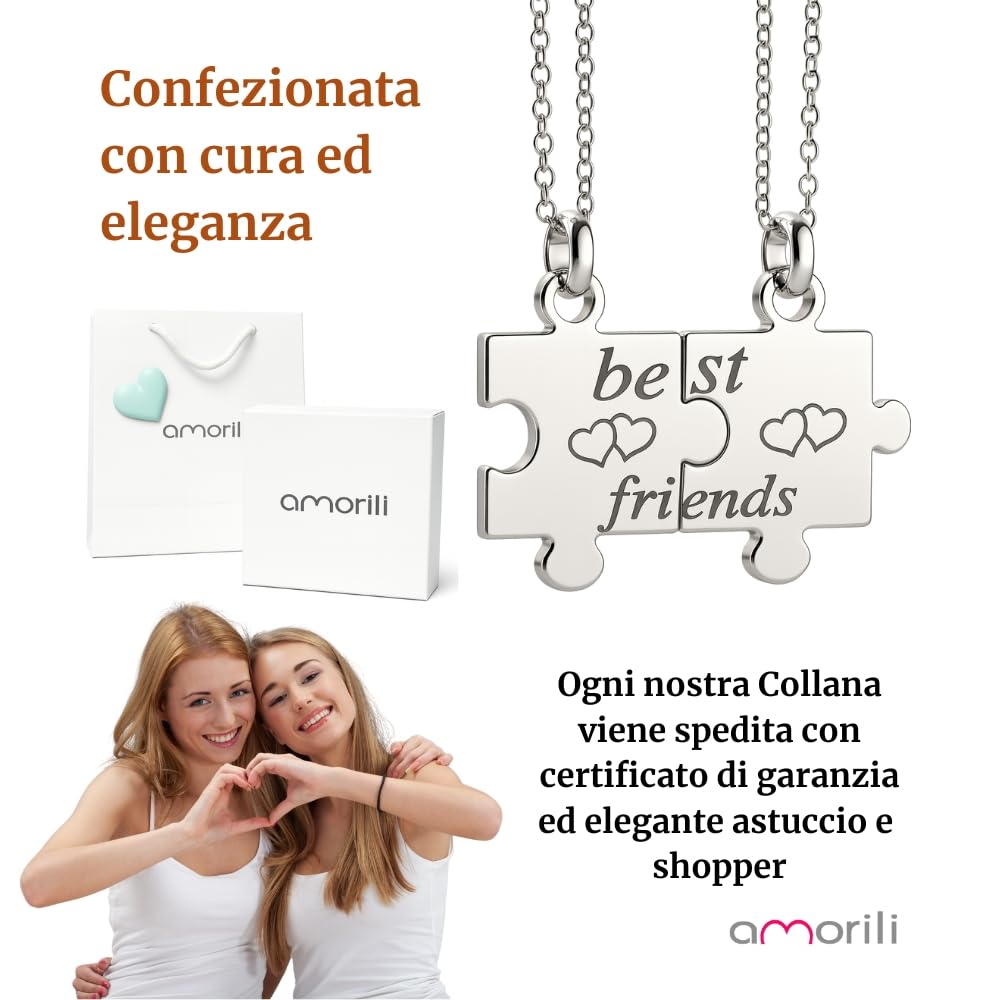 Collana Migliori Amiche BFF Puzzle Divisibile in Acciaio Inox | Set 2 Collane Amicizia | Ciondolo che si Divide | Idea Regalo Amiche Speciali cll1916